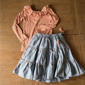 Cheeky plum ruffled top and chambray skirt set